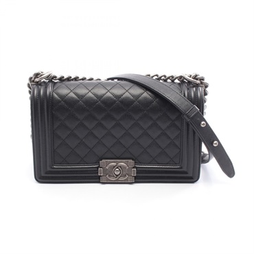 CHANEL Boy chanel Shoulder Bag A67086 Grained calf leather Black Used Women SHW