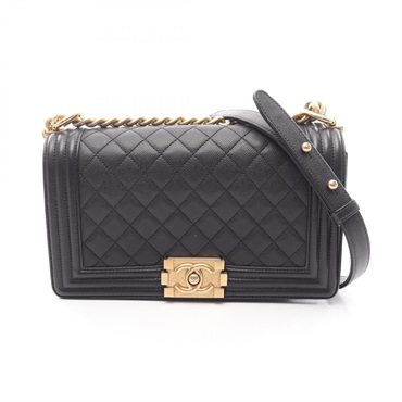 CHANEL Boy chanel Shoulder Bag A67086 Grained calf leather Black Used Women GHW