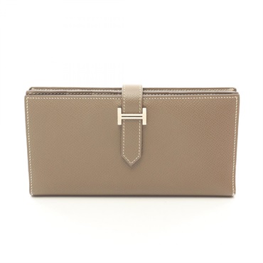 HERMES Bearn Soufflet Bifold purse long wallet X Epsom Etoupe Grey Used SHW