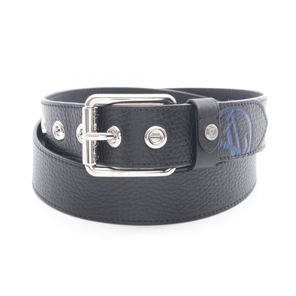 LOUIS VUITTON Ceinture Voyageur Belt M0044 Taurillon leather Black Navy Used LV