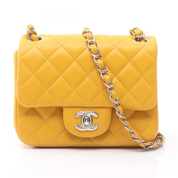 CHANEL Mini Matelasse chain crossbody Shoulder Bag A35200 Lambskin Yellow Used