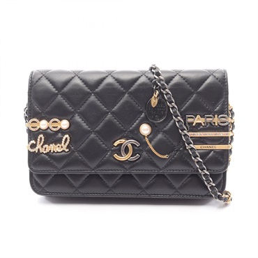 CHANEL Matelasse chain Shoulder crossbody Bag AP2508 Lambskin leather Black Used