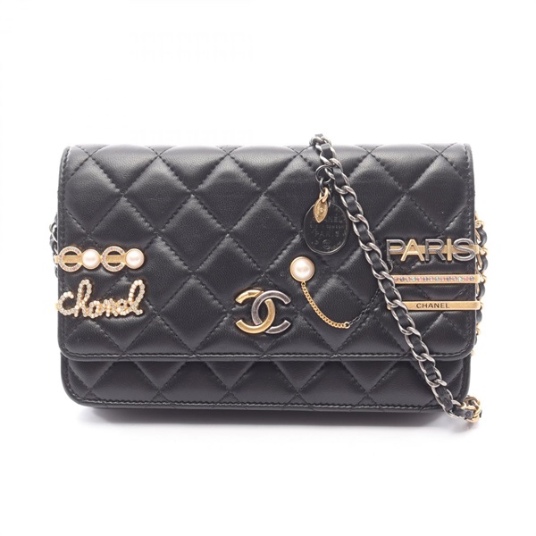 CHANEL Matelasse chain Shoulder crossbody Bag AP2508 Lambskin leather Black Used