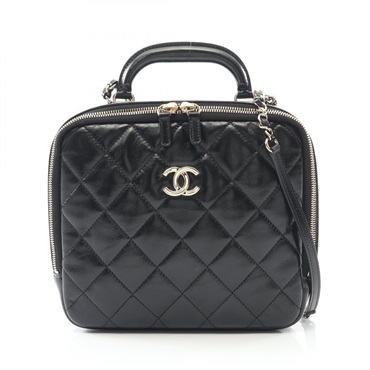 CHANEL Matelasse Top Handle crossbody Shoulder Bag Shiny calfskin Black Used GHW