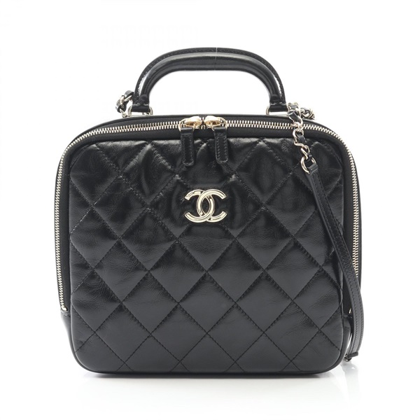 CHANEL Matelasse Top Handle crossbody Shoulder Bag Shiny calfskin Black Used GHW