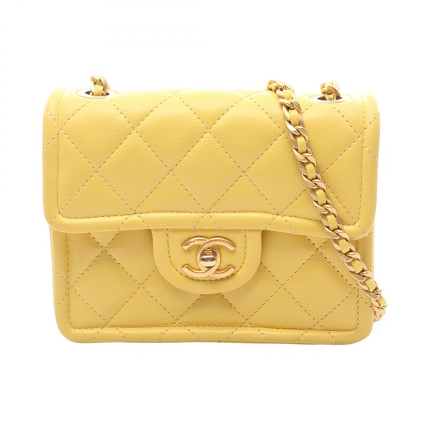 CHANEL Matelasse chain crossbody Shoulder Bag AS2356 leather Yellow Used GHW
