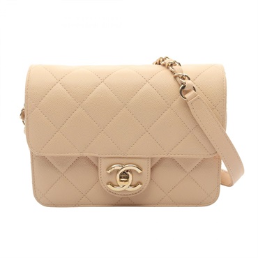 CHANEL Matelasse Mini Flap chain crossbody Shoulder Bag Calfskin Beige GHW