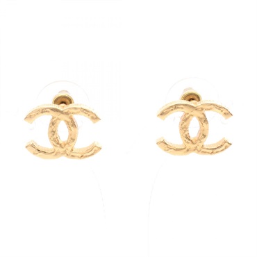 CHANEL COCO Mark Pierced earrings Gold Plated Used CC Logo