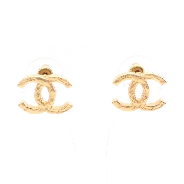 CHANEL COCO Mark Pierced earrings Gold Plated Used CC Logo