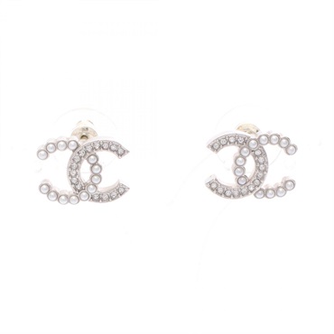 CHANEL COCO Mark Pierced Earrings Stainless Steel Rhinestone / Artificial pearl