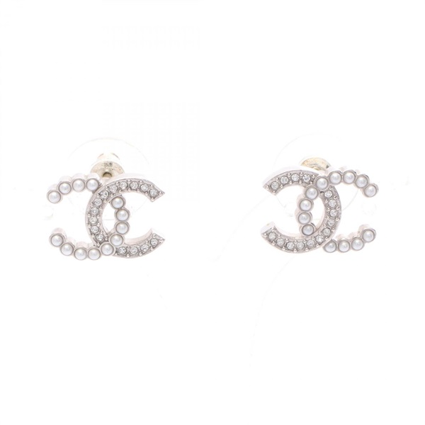CHANEL COCO Mark Pierced Earrings Stainless Steel Rhinestone / Artificial pearl