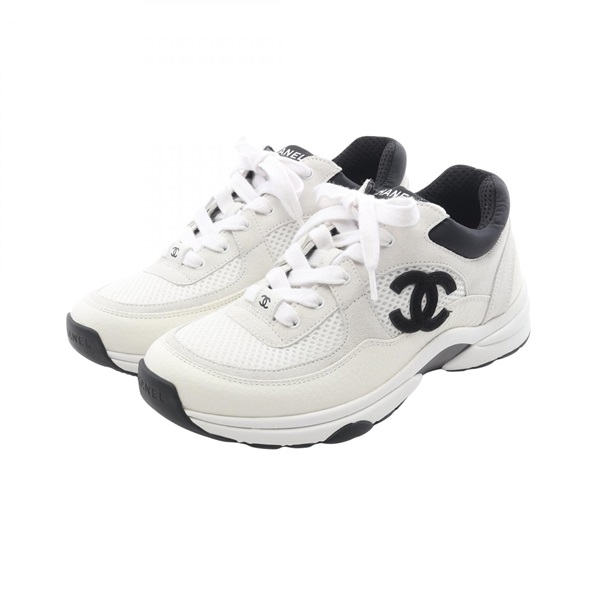 CHANEL COCO Mark sneakers shoes #37 G38299 Y55720 K3846 Suede leather White CC