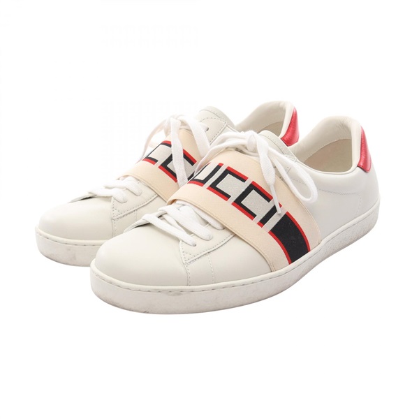 GUCCI Ace Stripe sneakers shoes #7.5 523469 leather White Beige Red Used mens