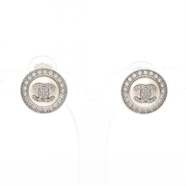 CHANEL COCO Mark clip Earring Stainless Steel Artificial pearl rhinestone used