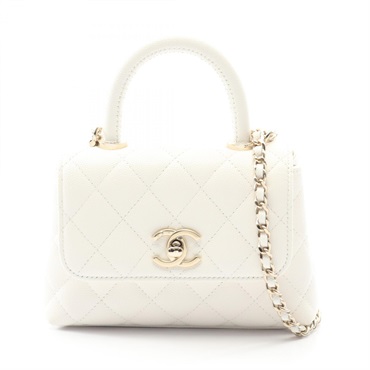 CHANEL Coco Handle Mini Matelasse Chain Crossbody Handbag AP4244 leather White