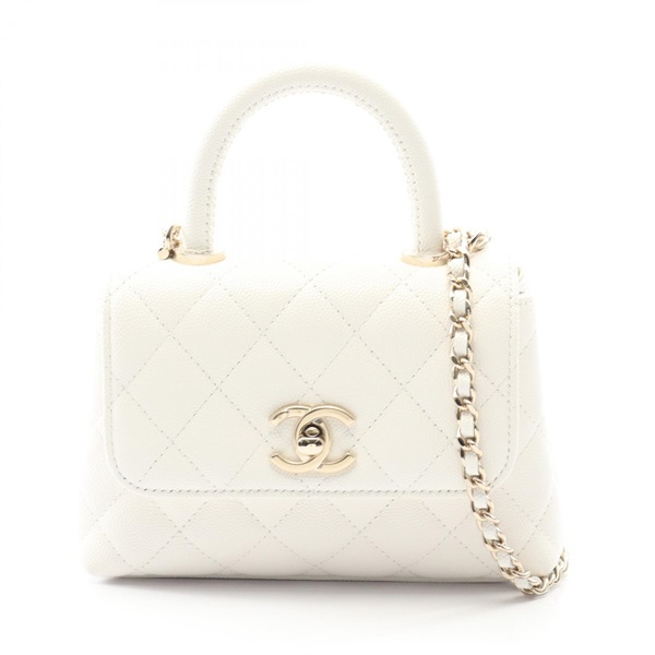 CHANEL Coco Handle Mini Matelasse Chain Crossbody Handbag AP4244 leather White