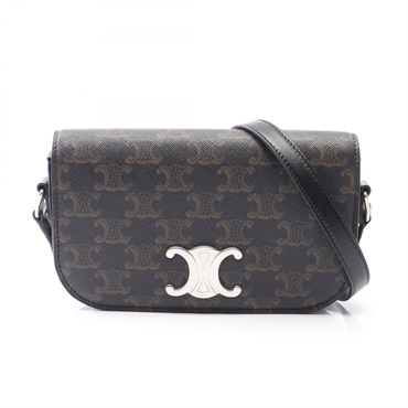 CELINE Small Triomphe Crossbody Shoulder Bag canvas leather Black Used unisex