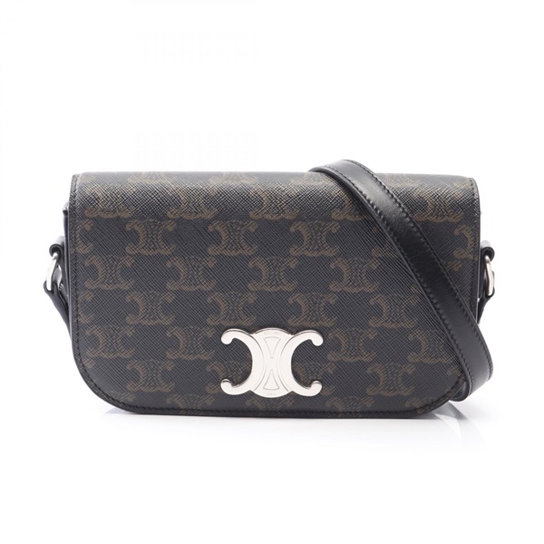 CELINE Small Triomphe Crossbody Shoulder Bag canvas leather Black Used unisex