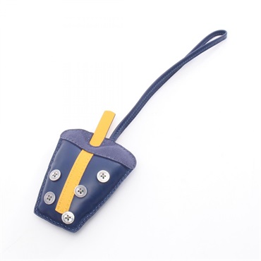 HERMES Bubble Tea bag charm H1074198 Agneau milo Epsom Blue encre Jaune ambre