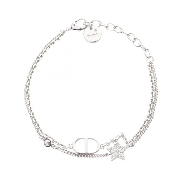 Christian Dior Petit CD Double Bracelet Stainless Steel Rhinestone 17.5cm Used