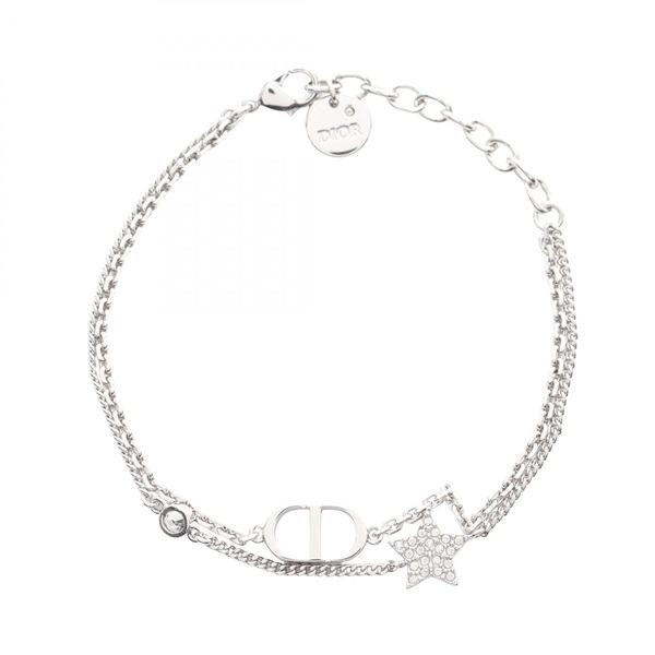 Christian Dior Petit CD Double Bracelet Stainless Steel Rhinestone 17.5cm Used