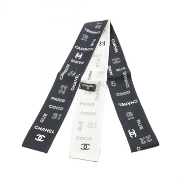 CHANEL COCO Mark Scarf stole wrap UA2 JULP4 silk Black White Used Women CC