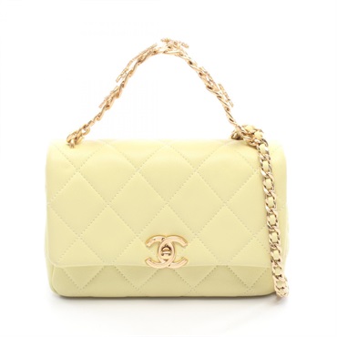 CHANEL Matelasse COCO Mark Chain Shoulder Bag AS4595 leather Yellow Used GHW