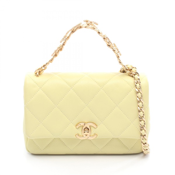CHANEL Matelasse COCO Mark Chain Shoulder Bag AS4595 leather Yellow Used GHW