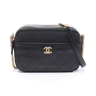 CHANEL Matelasse Camera Chain Shoulder Crossbody Bag leather Black GHW Used CC