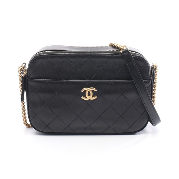 CHANEL Matelasse Camera Chain Shoulder Crossbody Bag leather Black GHW Used CC