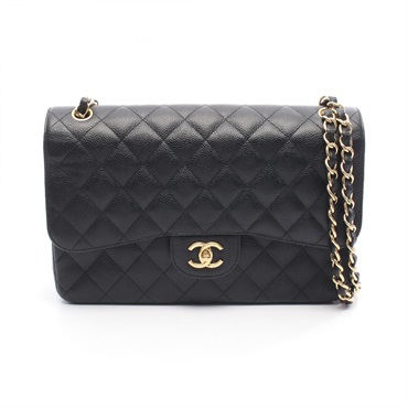 CHANEL Deca Matelasse 30 Classic Large W Flap Shoulder Bag leather Black Used CC