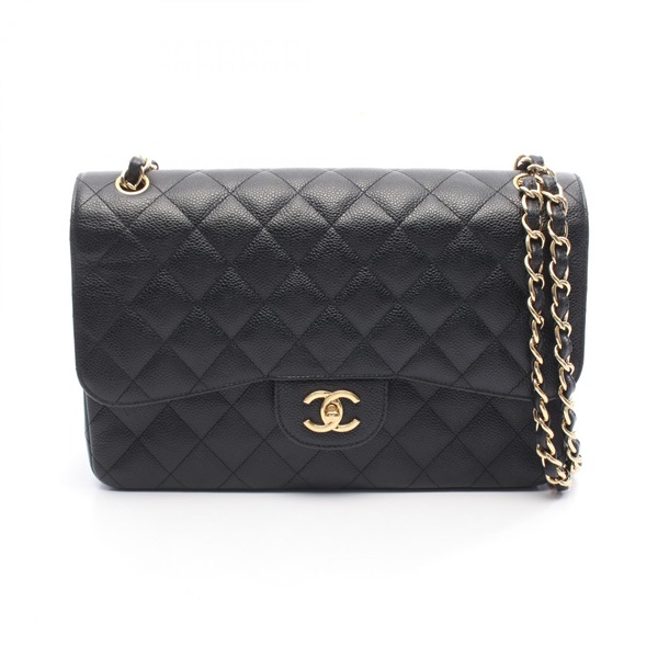 CHANEL Deca Matelasse 30 Classic Large W Flap Shoulder Bag leather Black Used CC