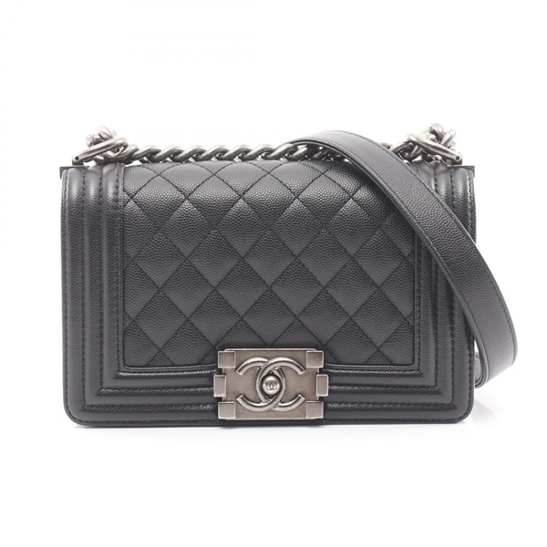 CHANEL Boy Chanel Small Shoulder Bag A67085 leather Black Used Women SHW CC
