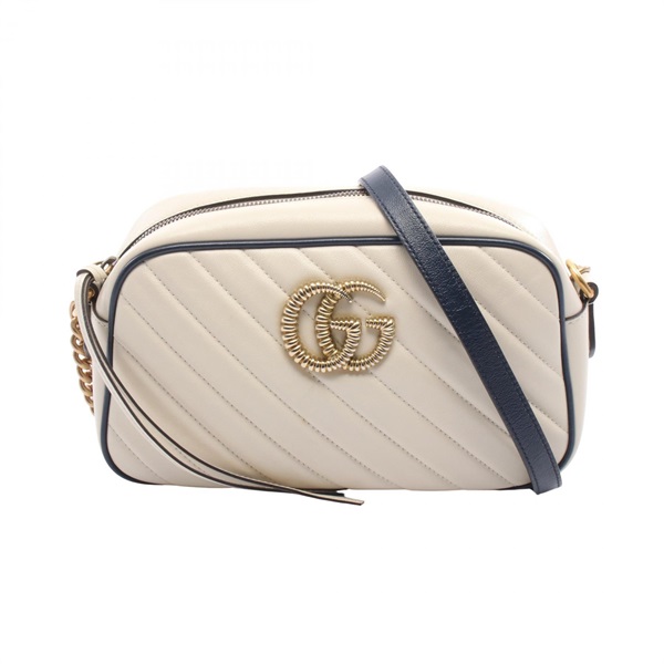 GUCCI GG Marmont Shoulder crossbody Bag leather White Navy Used Women