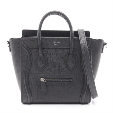 CELINE Luggage Nano Shopper Shoulder Handbag 168243 leather Black Used Women