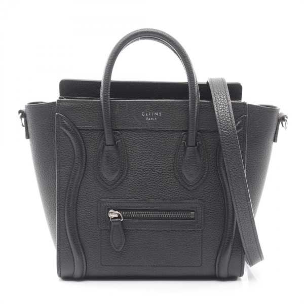 CELINE Luggage Nano Shopper Shoulder Handbag 168243 leather Black Used Women