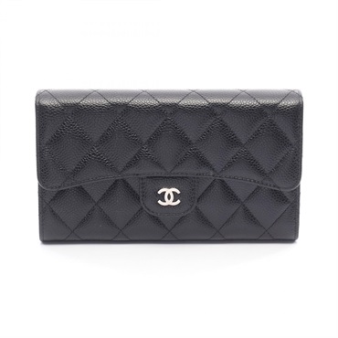 CHANEL Matelasse Tri-fold long wallet A31506 leather Black Used Women SHW