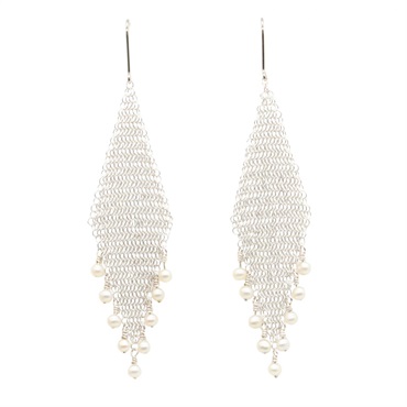 TIFFANY＆CO Pearl Mesh Pierced earrings Silver925 White Used Women