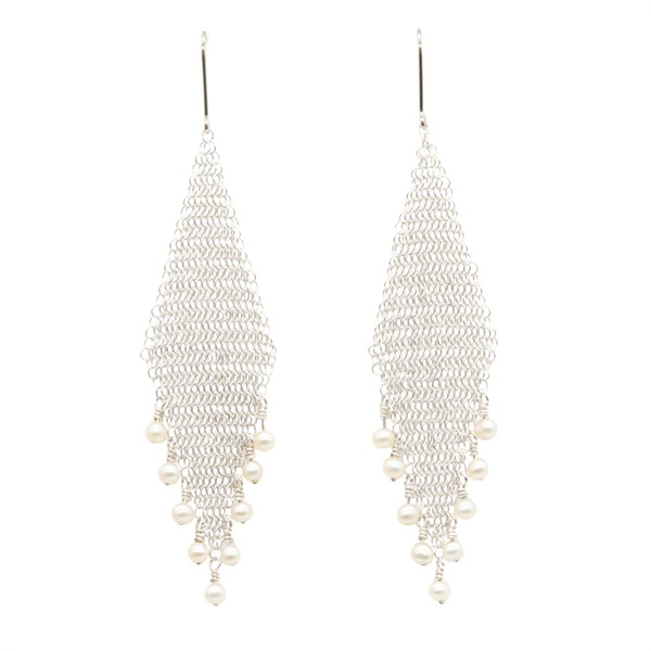 TIFFANY＆CO Pearl Mesh Pierced earrings Silver925 White Used Women