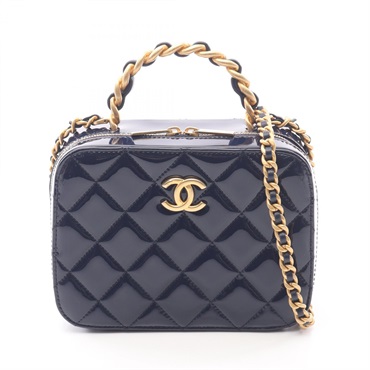 CHANEL Matelasse Chain Vanity Shoulder Bag AP2874 Patent leather Navy Used GHW