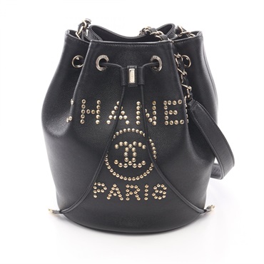 CHANEL Deauville Shoulder Bag AS1045 Grained calf leather Black Used Women GHW