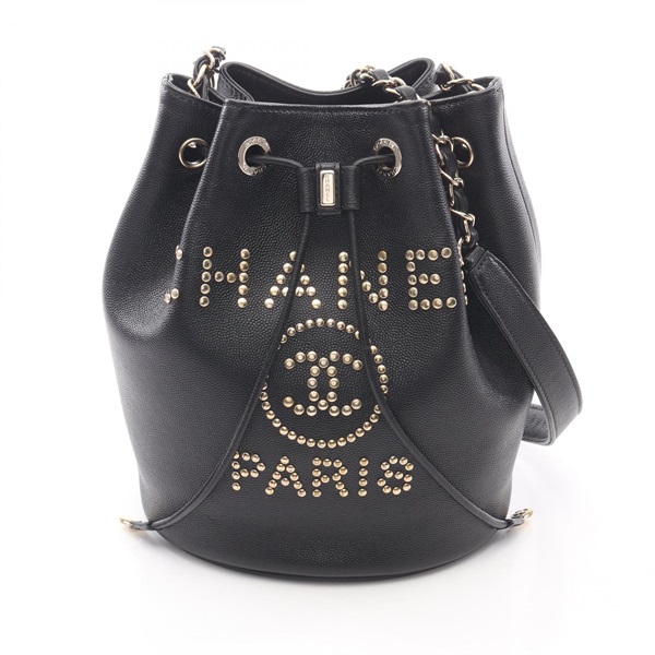 CHANEL Deauville Shoulder Bag AS1045 Grained calf leather Black Used Women GHW