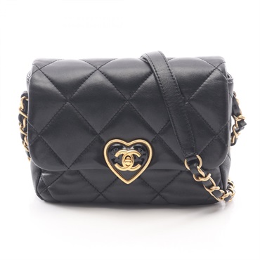 CHANEL Matelasse Heart Lock Shoulder Bag AS3979 Lamb sheep leather Black GHW CC