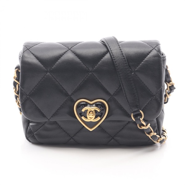 CHANEL Matelasse Heart Lock Shoulder Bag AS3979 Lamb sheep leather Black GHW CC