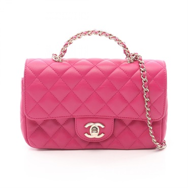 CHANEL Matelasse Top Handle Chain Shoulder Bag AS4140 Lamb leather Pink Used GHW
