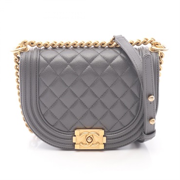 CHANEL Boy Chanel Small Chain Shoulder Bag AS3350 leather Gray Used Women GHW