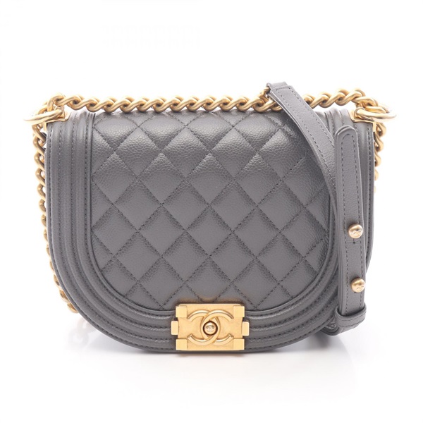 CHANEL Boy Chanel Small Chain Shoulder Bag AS3350 leather Gray Used Women GHW