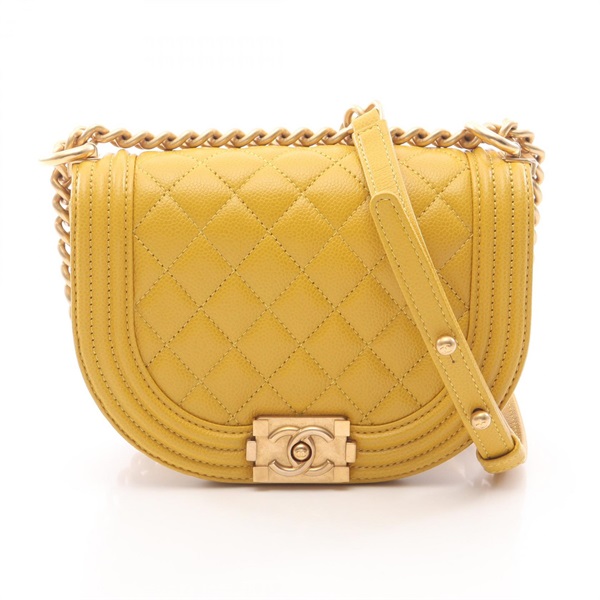 CHANEL Boy Chanel Small Chain Shoulder Bag AS3350 leather Brown Used Women GHW