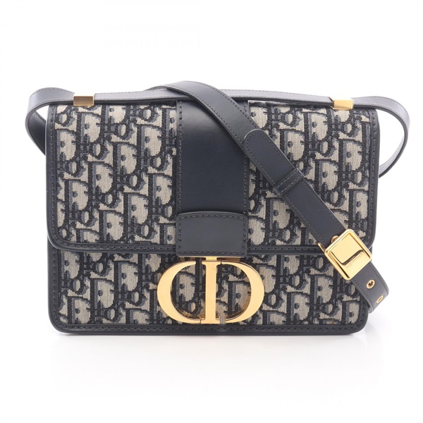 Dior 30 MONTAIGNE Oblique Jacquard Shoulder Bag canvas leather Beige Navy Used