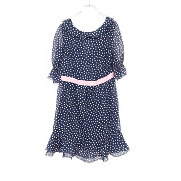 RED VALENTINO Dress #44 short sleeves polka dots CR3VS460 polyester Navy Pink